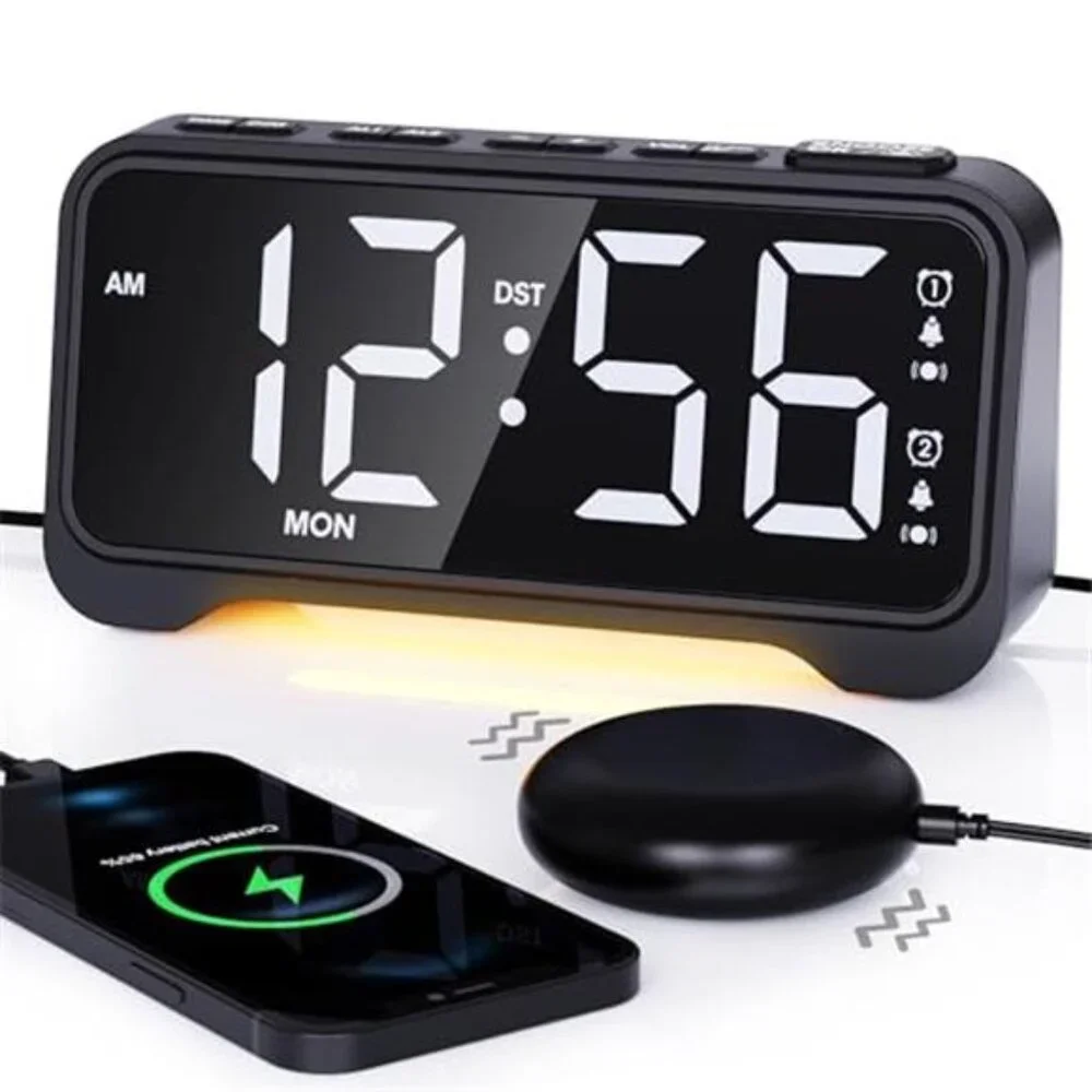 Loud Alarm Clock for Heavy Sleepers Vibrating Bed Shaker Digital Dual Alarm